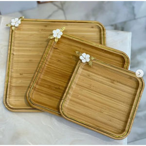 Party Serving Or Dining Table Decor Tray Elegant Bamboo Wooden Serving Tray With Decorative Metal Handles Wholesaler Price - Product Image 4