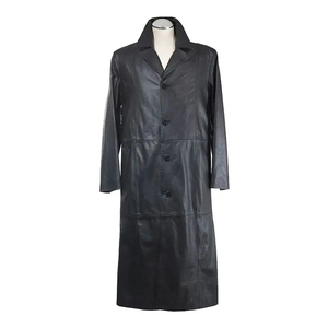 Premium Real <b>Leather</b> Long Trench Coat Durable Black <b>Winter</b> Outerwear Stylish Slim Fit Motorcycle Fashion <b>Jacket</b> Eco-Friendly - Product Image 2
