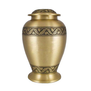 เคลือบสีเขียวเคลือบด้วยสัญลักษณ์ข้ามแกะสลักทองเหลืองเผาศพโกศโบราณออกแบบโกศศพขี้เถ้าที่ขายดีที่สุดโกศ - Product Image 2