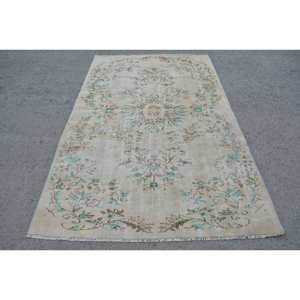 Classic Beige Blue Vintage Turkish Rug 5.2 X 8.3ft Handmade Eco Friendly Medium Pile Patchwork Design Wool Bamboo Silk Material - Product Image 1