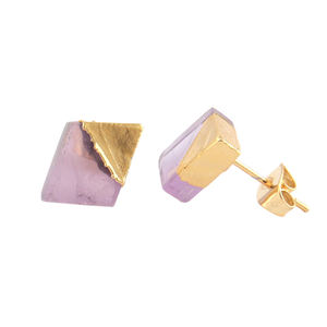 Latest Style Half Gold Electroplated Minimalist <b>Stud</b> <b>Earrings</b> Natural <b>Amethyst</b> February Birthstone Push Back <b>Stud</b> <b>Earring</b> Gift - Product Image 1