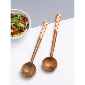 Meilleure vente, ensemble de serveurs à salade en bois d'acacia de qualité supérieure avec impression en émail sur la poignée, fourchette et cuillère pour ustensiles de cuisine - Product Image 1