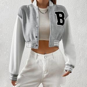 Veste universitaire de baseball pour femme, hiver, tissée, coupe-vent, 100% laine, manches longues, veste de lettreman, 2026 - Product Image 4