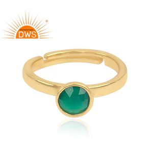 Latest Design Sterling Silver 18K Gold Plated Natural Green <b>Onyx</b> Gemstone Adjustable <b>Ring</b> Demi Fine Jewelry Manufacturer - Product Image 2