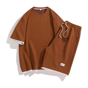 Ensemble pour hommes de haute qualité imprimés personnalisés Streetwear survêtement décontracté hommes à manches courtes T-Shirt Shorts 2 pièces ensembles pour hommes - Product Image 5