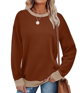 Nueva colección de lujo de manga larga cuello redondo hombro pendiente sólido cómodo Casual mujer sudadera de algodón de Bangladesh - Product Image 5