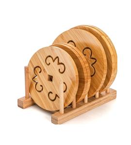 6 Pack Natural Bamboo <b>Trivet</b> Mat Set, Heat Resistant Pads with Dish Rack, Kitchen Wood Non-Slip Coaster, Durable Anti-Hot <b>Trivet</b> - Product Image 1
