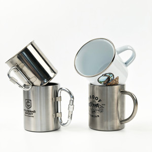 Camping Carabiner <strong>Coffee</strong> Drinking <strong>Folding</strong> Mug with Handle Stainless Steel Cup Metal Double Wall Beer Tea Pint 200ml 300ml 400ml - Product Image 1