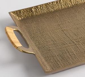 Plateau de service rectangulaire en métal doré de luxe avec poignées et finition texturée pour la décoration de la maison, l'hôtel, le restaurant, la table basse, la cuisine - Product Image 5