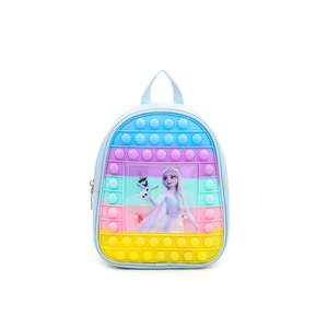 Blue <b>Kids</b> <b>Backpack</b> P70826 Fashionable Anti-Theft Waterproof Oxford Material Geometric Candy Pattern Girls' Style Nylon Zipper - Product Image 3