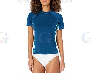 Camisetas deportivas de alta calidad para mujer, diseño de panel de contraste impreso por sublimación, estilos personalizados de protección contra sarpullido - Product Image 4