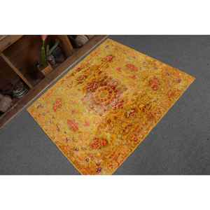 Alfombra de área grande turca vintage, diseño clásico de retazos amarillo y rojo, Tabriz de látex de lana rectangular de 9x12 para pasillo, alfombra para habitación - Product Image 5
