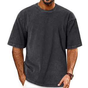 Camiseta Deportiva Corta de Corte Cuadrado con Lavado Ácido para Hombre, Personalizable, Gruesa, Lisa, de Punto, 100% Algodón, Colores Sólidos - Product Image 4