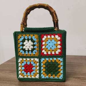 Women's Casual Summer Beach Tote Handmade Straw <b>Bag</b> Bamboo Zipper Closure Polyester Flower <b>Wicker</b> Big Two Rattan <b>Bag</b> Girls - Product Image 4