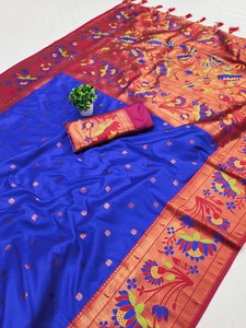 Kanjeevaram Style Diwali & Pooja spécial couleur vive broderie riche Pallu travail tissu doux une minute drapé Saree à vendre - Product Image 3