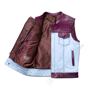 Chaleco de cuero genuino de calidad premium las alas que caminan negro con botón cubierto Dos bolsillos exteriores transpirables para el invierno - Product Image 3