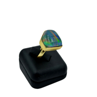 Bague en opale de feu naturelle en forme de diamant, or 18 carats micro-plaqué sur argent sterling massif 925