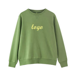 Nuevo estilo cuello redondo Mujer verde sudadera polar tejido algodón manga larga cálido Casual liso sudaderas de gran tamaño - Product Image 3