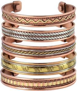 Pulseras y brazaletes de estrella vintage de cobre a la moda unisex con estilo con terapia magnética y beneficios para la salud - Product Image 4