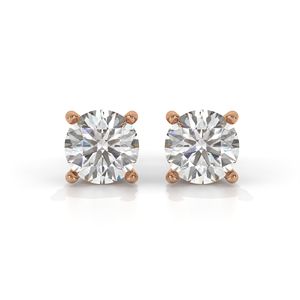 Boucles d'oreilles personnalisées en or massif 14 carats D couleur VVS 1ct Boucles d'oreilles en diamant de laboratoire Clous solitaires ronds et brillants - Product Image 1