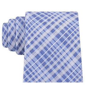 Cravatta Classica da Uomo Calvin Klein Blu Navy Slim Fit con Motivo a Contrasto Jacquard a Quadri e Righe, in Lana e Seta, con Confezione Regalo - Product Image 2