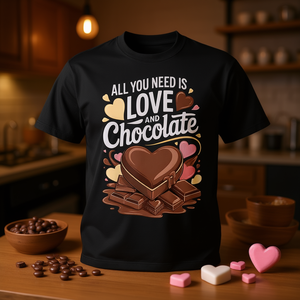 T-shirt promozionale con stampa 'All You Need Is Love and Chocolate Candy Heart Sweets' - Product Image 3