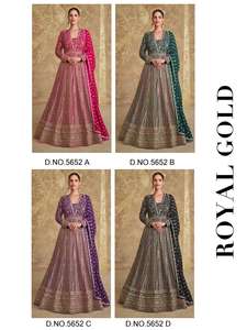 Maruti Fashion Designer Robe Anarkali en Georgette lourde entièrement cousue pour femmes Longueur au sol en relief pour les mariages indiens - Product Image 5