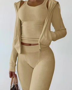 Dernier modèle de vêtements de jogging 3 pièces pour femmes Sweats à capuche coupe ajustée avec col montant Vente en gros de survêtements Motif solide - Product Image 6