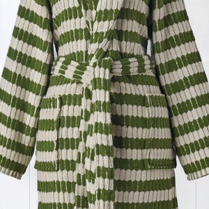 Albornoz Turco Pompom Lokum Khaki, Cuello Chal, 100% Algodón - Product Image 4