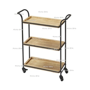 Chariot à nourriture en bois à 3 niveaux fait à la main, design unique, forme rectangulaire, chariot de service alimentaire à prix raisonnable - Product Image 5