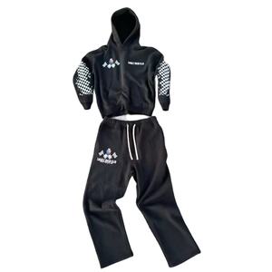 Ensemble survêtement et sweat à capuche personnalisés pour homme, en molleton bouclette, style streetwear, vintage, délavé à l'acide, zippé, effet usé - Product Image 1