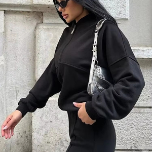 Trending Premium Baggy Chándales Ligero 100% Algodón Trajes de sudor para mujer Casual Transpirable Mangas completas Conjunto de 2 piezas - Product Image 1