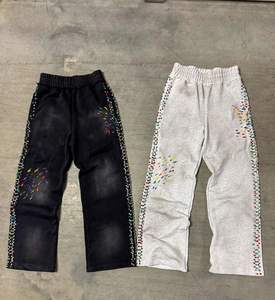 Custom Cotton <b>Paint</b> Acid Wash Sweat Pants Baggy Straight Wide Leg Rhinestone Men Sweatpants - Product Image 1