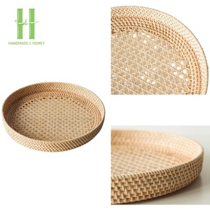 Hot Trending Rattan Scalloped Serving Tray High Quality Handwoven Wicker Tray <b>Table</b> Decoration OEM Variety of Color From Vietnam - Product Image 4