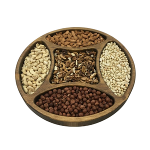 Bandeja de madera natural hecha a mano para aperitivos y frutas, plato de servicio redondo de diseño floral para hoteles y restaurantes, catering de frutas secas - Product Image 6