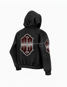 Premium thick <b>zipper</b> <b>hoodie</b> 420 GSM fleece fabric <b>black</b> winter <b>hoodie</b> with embroidery logo and stud details basics hoodies - Product Image 5