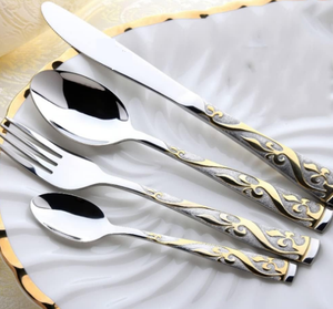 Cubiertos decorativos con Mango metálico para catering, juegos de cubiertos de acero inoxidable con acabado plateado para eventos y fiestas - Product Image 2