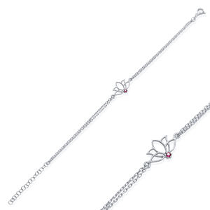 Plain Shape <b>Lotus</b> Design Charm Bracelet Turkish Wholesale Handcrafted 925 Sterling Silver <b>Jewelry</b> - Product Image 2