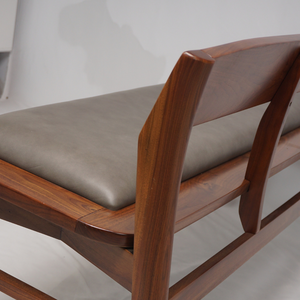 Banco de comedor Madera maciza de nogal Tapicero Cuero de vaca italiano Estilo de granja Madera dura duradera | BESIMI - Product Image 5