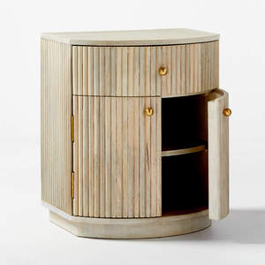 Mesa auxiliar de madera TRIPLE DE LUJO estriada, diseño moderno y único, perfecto para sofá y decoración contemporánea de comedor y cocina - Product Image 1