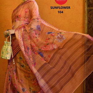 Elegante vestido de organza con estampado floral de girasol, ligero, transparente y elegante para verano y eventos, fiestas en el jardín y ocasiones especiales - Product Image 1