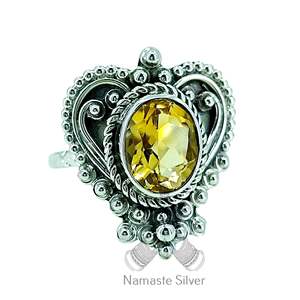 Handmade 925 Sterling <b>Silver</b> Women's <b>Statement</b> <b>Ring</b> Natural Citrine Yellow Gemstone Heart Shape Elegant Oval Design Gift - Product Image 1
