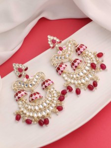 Pendientes Kundan, Pendientes Chandbali Kundan, Pendientes Pearl Delights, Pendientes tradicionales, Ropa de fiesta, Regalo de pendientes para mujeres. - Product Image 2