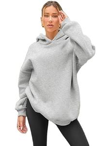 Sweat-shirts décontractés pour femmes, 100% coton, impression unie, logo sur le devant, polaire chaud et confortable, poche, streetwear d'hiver - Product Image 3