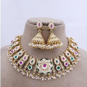 Designer High Quality Stone Look Necklace <b>Set</b> <b>Gold</b> Plated Necklace <b>Set</b> With <b>Earrings</b> For Wedding Wear Collection For Women - Product Image 1