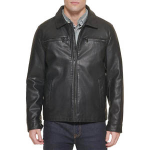 Veste d'hiver en cuir et toile pour homme, style baseball, moto, coupe ajustée, imperméable, respirante, coupe-vent, col montant, personnalisable à l'avant - Product Image 2