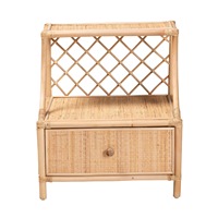 Élégante étagère de présentation moderne en rotin avec tiroir de rangement, idéale pour organiser la chambre à coucher et la décoration bohème.