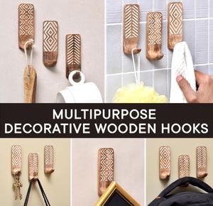 Crochets muraux adhésifs en bois pour manteaux 3 crochets 6 bandes porte-serviettes antirouille étanche cintres sans perçage pour salle de bain cuisine - Product Image 4