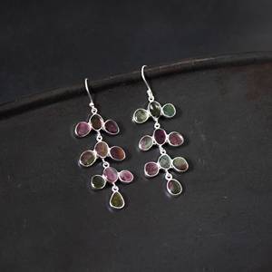Fait à la main en argent Sterling 925 balancent Vintage scénique pastèque Tourmaline pierre précieuse pour la fête octobre pierre de naissance bijoux cadeau - Product Image 1