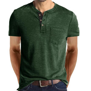 Custom Logo Cotton Blank US Size Polo <b>T</b>-<b>shirt</b> Slim Fit Round Neck Sleeve Button-up <b>Pocket</b> Vintage Casual Henry <b>T</b>-<b>shirt</b> for <b>men</b> - Product Image 1